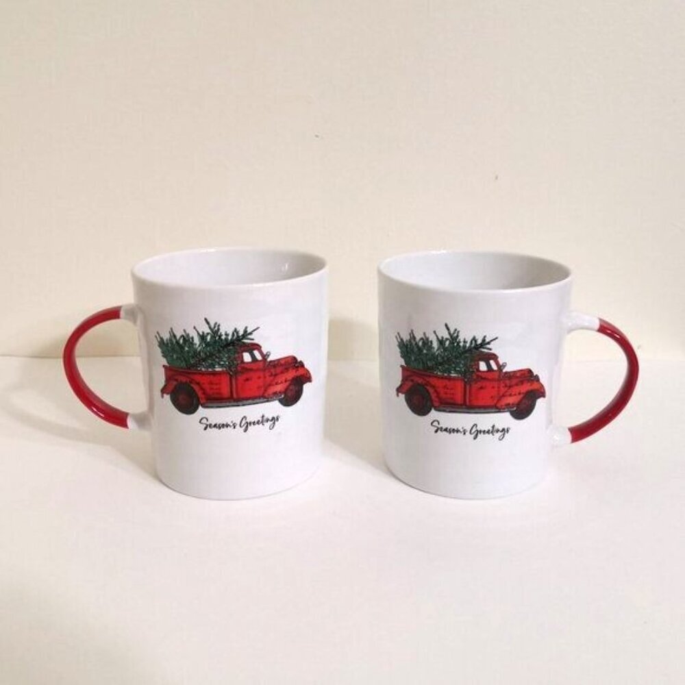 Pier 1 Season's Greetings Christmas Coffee Tea Mug 21 oz Set of 2